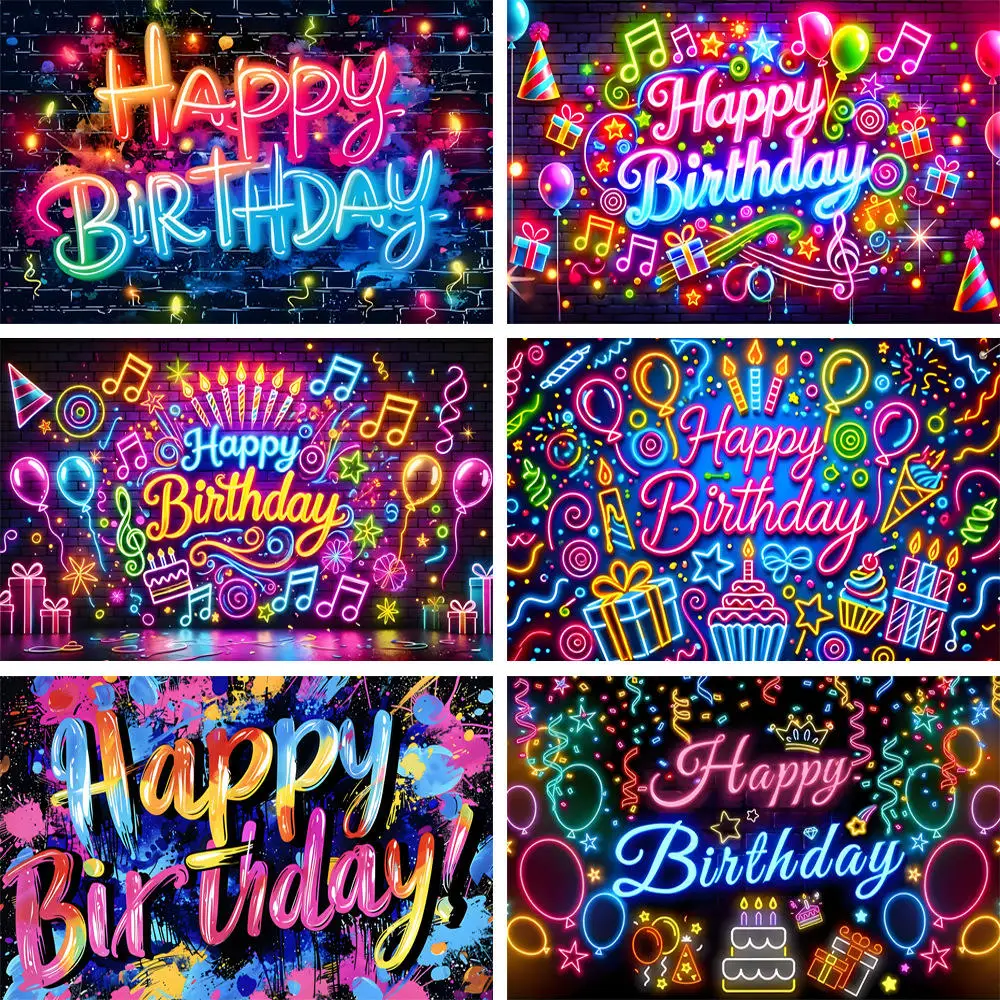 Geburtstag Banner Bunte Ballon Licht Musik Thema Geburtstag Party Hintergrund Jahrestag Hängen Tuch Party Dekoration Lieferungen Image