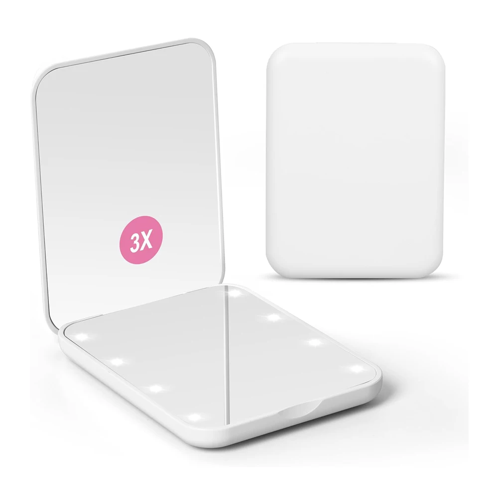 Kompakter Kosmetikspiegel, 1-fache/3-fache Vergrößerung, LED-Taschen-Make-up-Spiegel mit Zellenbatterien, Mini für Geldbörse, Tasche, Reisen und Geschenk