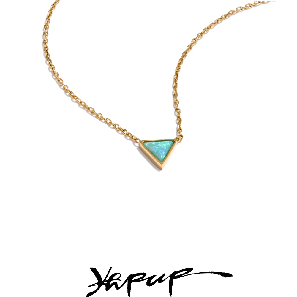 Yhpup Exquisite Edelstahl Natürliche Australien Opal Stein Dreieck Anhänger Halskette Kleine Chic Hals Schmuck Empfehlen Geschenk Image