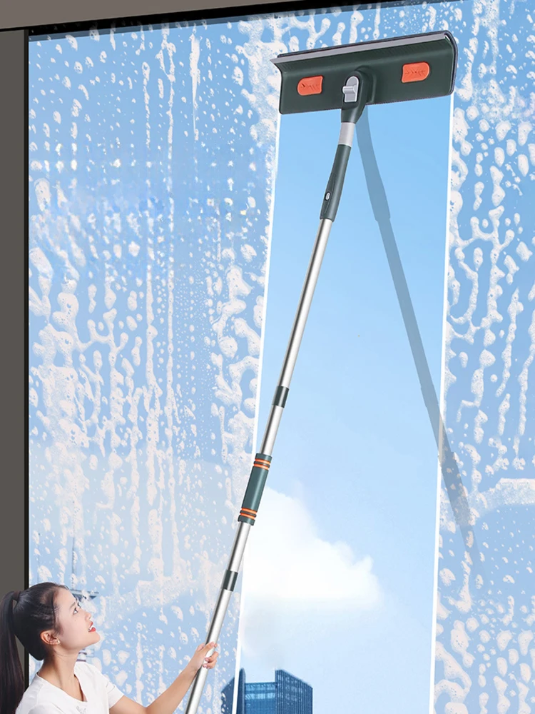 180 ° Drehbare Lange Griff Fenster Mopp Glas Reiniger Mopp Mit Silikon Schaber Fenster Reinigung Pinsel Haushalts Reinigung Werkzeuge Image