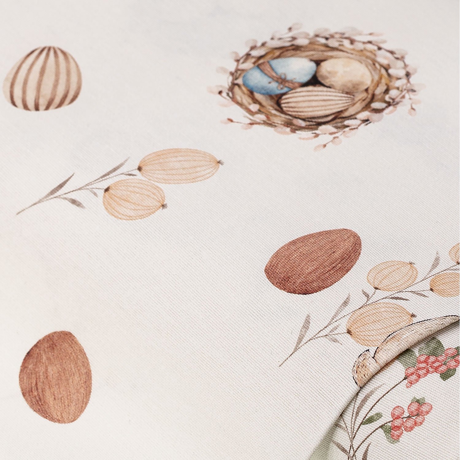 Tissu de décoration "lapin de Pâques", écru naturel/coloré, série "Lorena