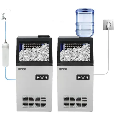ROVSUN 110LBS/24H Commercial Ice Maker Machine with 2 Water Inlets, Freestanding Ice Machine with 24lbs Storage Bin, Ice Scoop