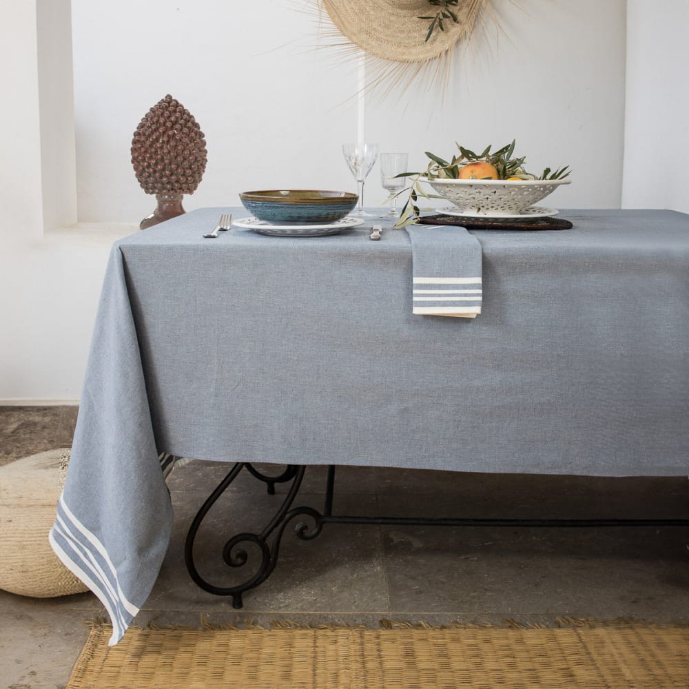 Nappe coton bleu jean 180x300