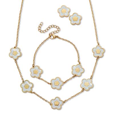Women's Genuine Mother of Pearl Gold Ion-Plated Stainless Steel Flower Jewelry Set by PalmBeach Jewelry in White (Size ONE SIZE)