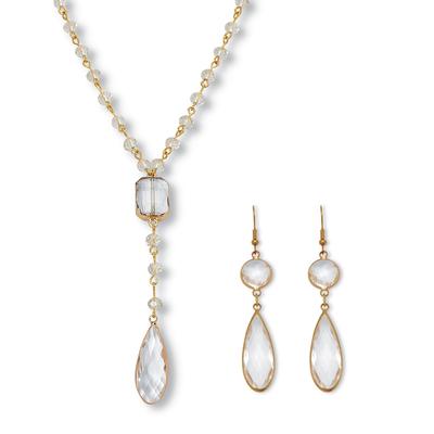 Women's Crystal Goldtone Vintage-Inspired Necklace and Earring Set by PalmBeach Jewelry in White (Size ONE SIZE)