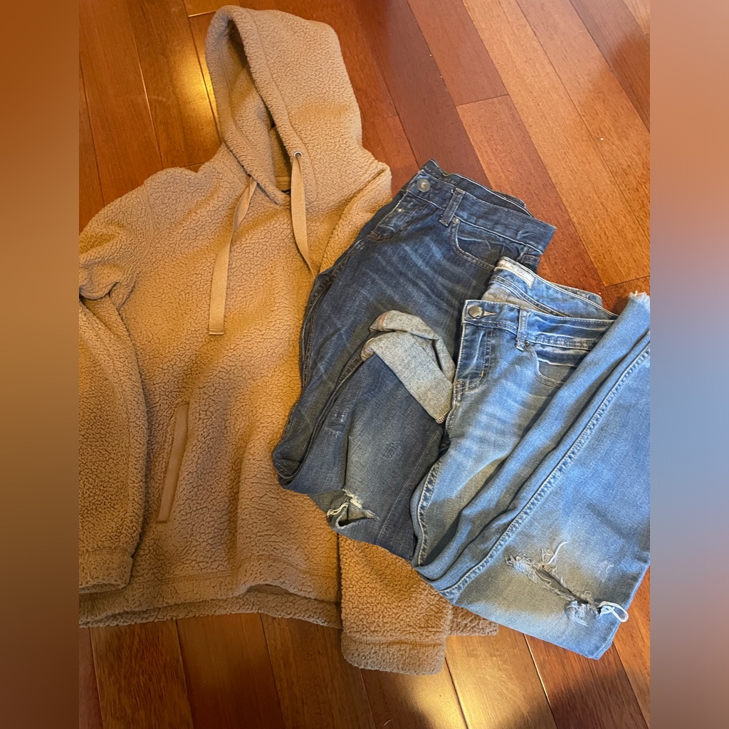 Free People Jeans | Denim/Teddy Hoodie Bundle | Color: Blue/Tan | Size: 27