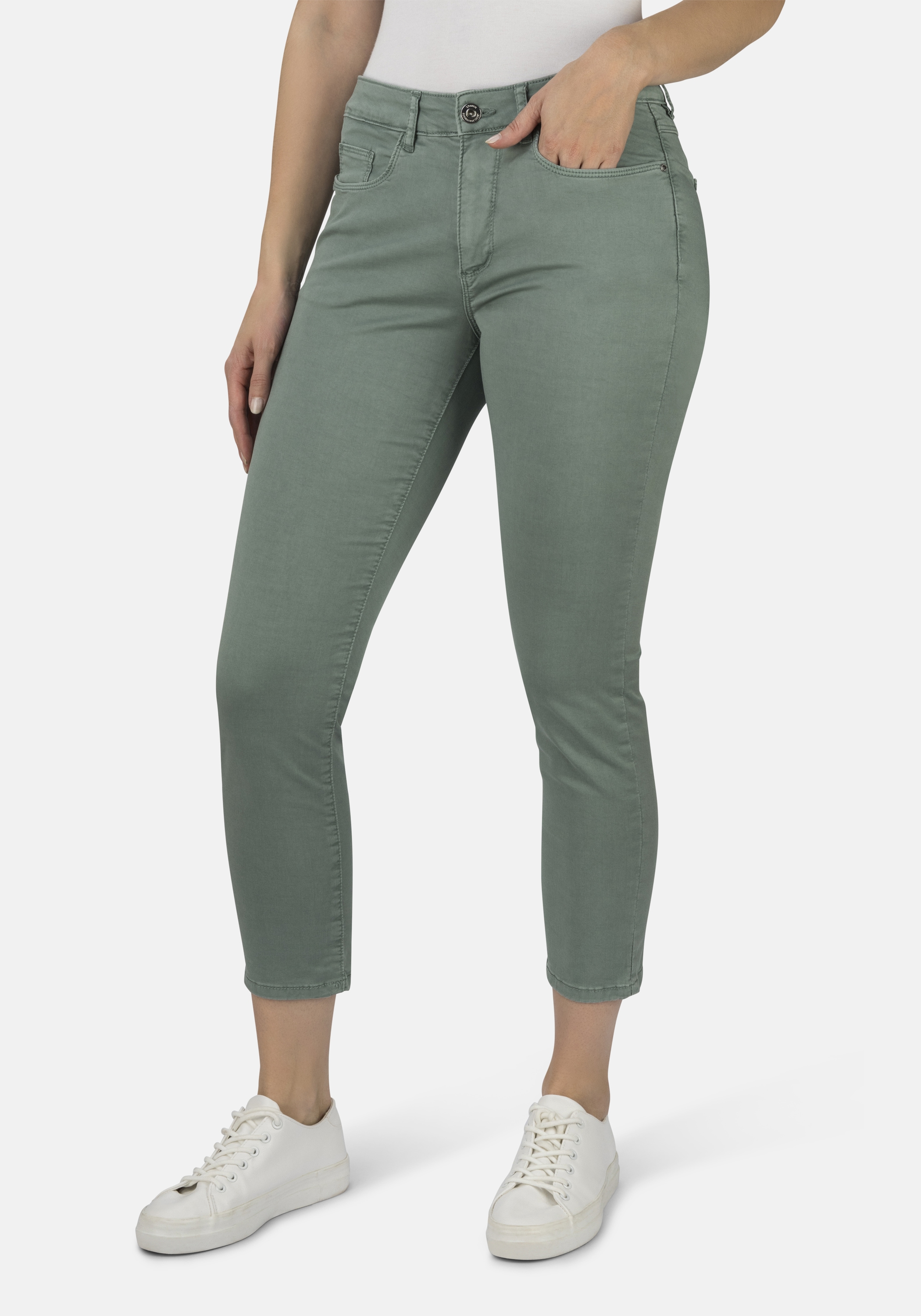 5-Pocket-Jeans STOOKER WOMEN "Florenz Colour Slim Fit", Damen, Gr. 40, Länge 28, grün (chinoise grün), Denim/Jeans, 68% Baumwolle, 28% Polyester, 4% Elasthan, slim fit lang, Jeans 5-Pocket-Jeans, Slim Fit Casual Clean Wash Denim Jeans für Damen