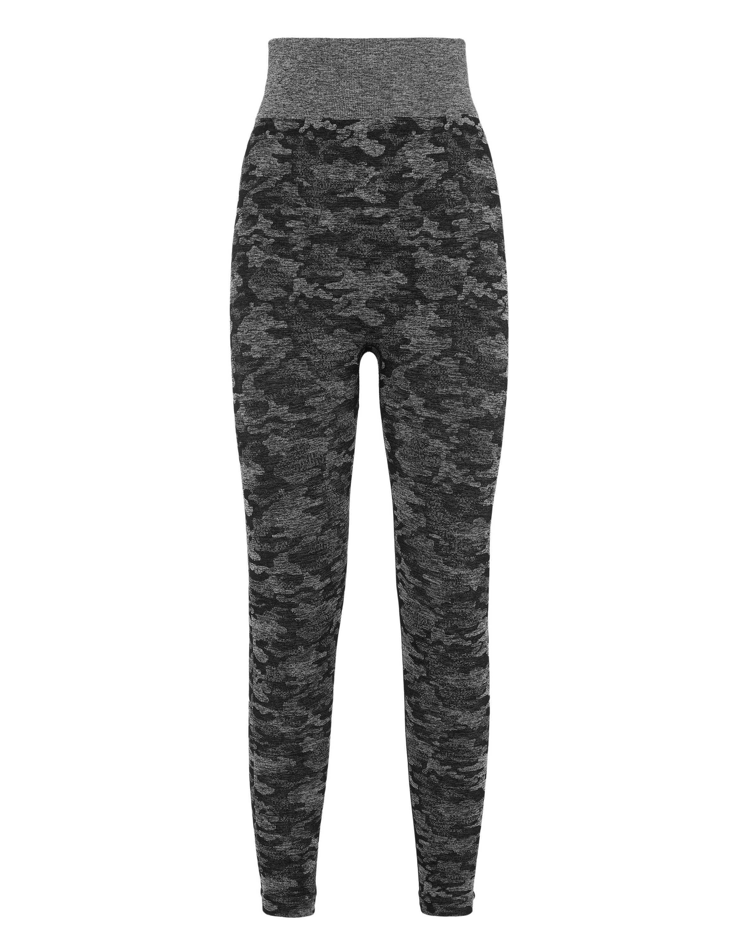 Leggings PLEIN SPORT "Camouflage", Damen, Gr. XL, US-Größen, schwarz (02, schwarz), Obermaterial: 74% Polyamid, 18% Polyester, 8% Elasthan, Hosen Leggings