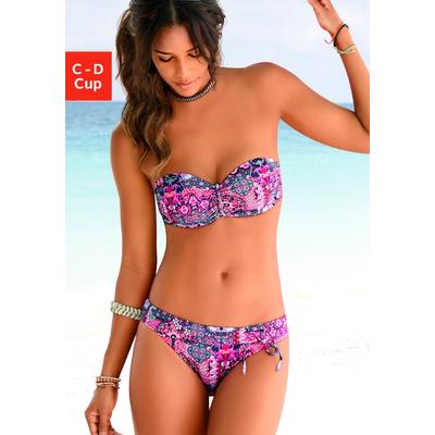 Bandeau-Bikini-Top BUFFALO "Shari", Damen, Gr. 40, Cup D, lila (aubergine, bedruckt), Microfaser, Polyamid, Microfaser, Paisleymuster, Bikini-Oberteile, mit Paisleydruck Image