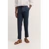 Bundfaltenhose BUGATTI, Herren, Gr. 33, Länge 32, 380, marine, 56% Baumwolle, 42% Leinen, 2% Elasthan, unifarben, casual, gerade, unten schmal, Hosen, mit Baumwoll-Leinen-Mix