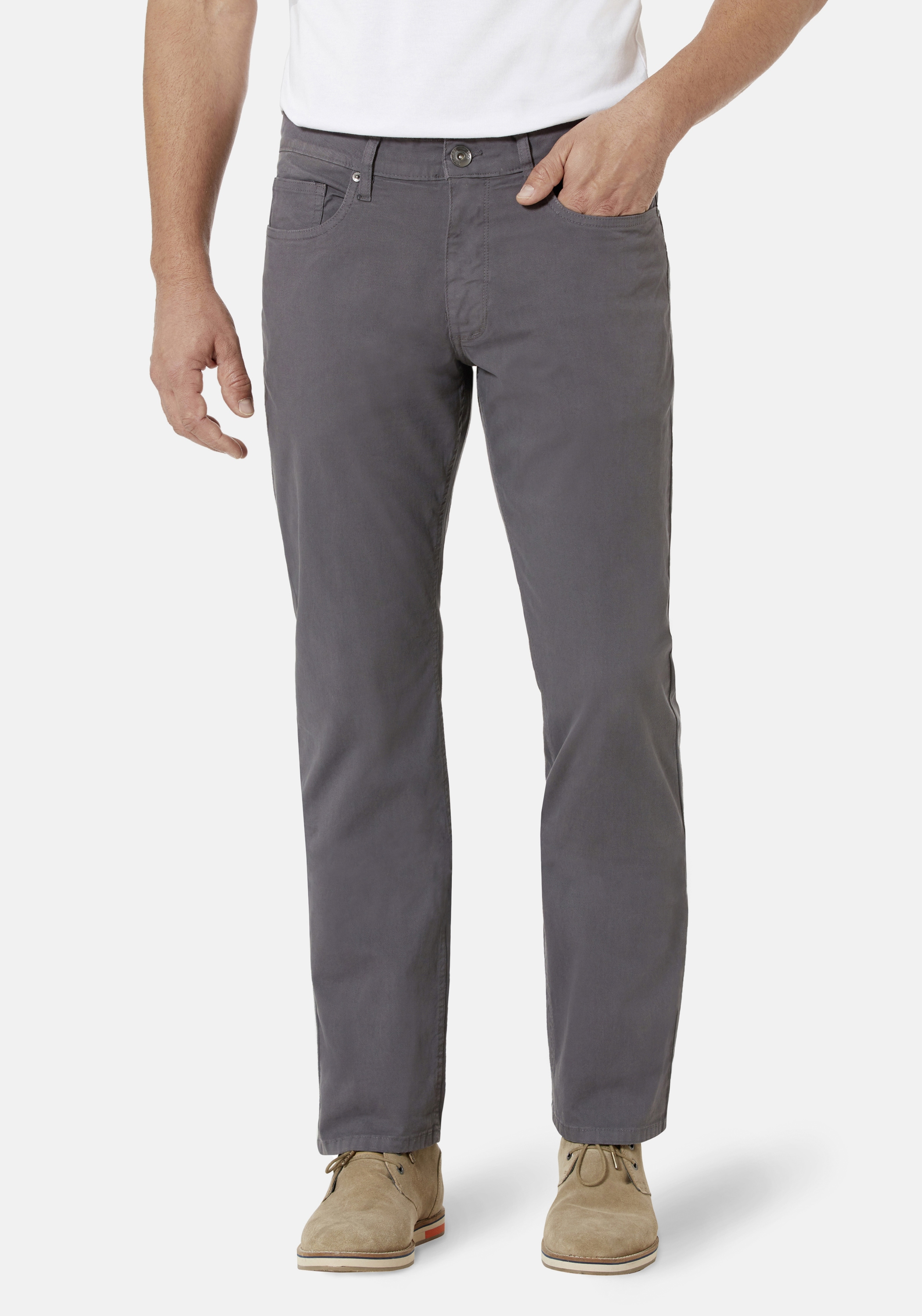 5-Pocket-Hose STOOKER MEN "Frisco Twill Straight Fit", Herren, Gr. 32, Länge 32, grau (midgrau), Twill, 98% Baumwolle, 2% Elasthan, gerade lang, Hosen 5-Pocket-Hose, Straight Fit Casual Clean Wash Twill Coloured Comfort Flex für Herren