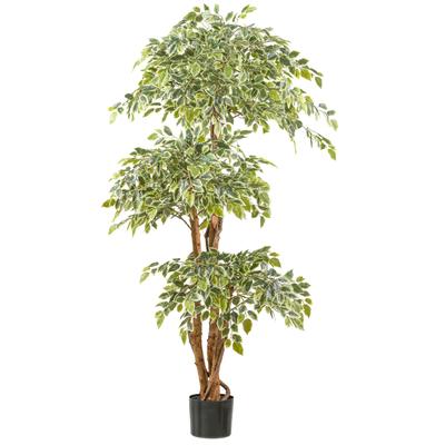 Kunstpflanze CREATIV GREEN "Ficus benjamina", grün (grünweiß), H:165cm, Kunststoff, Kunstpflanzen, mit Naturstamm Image