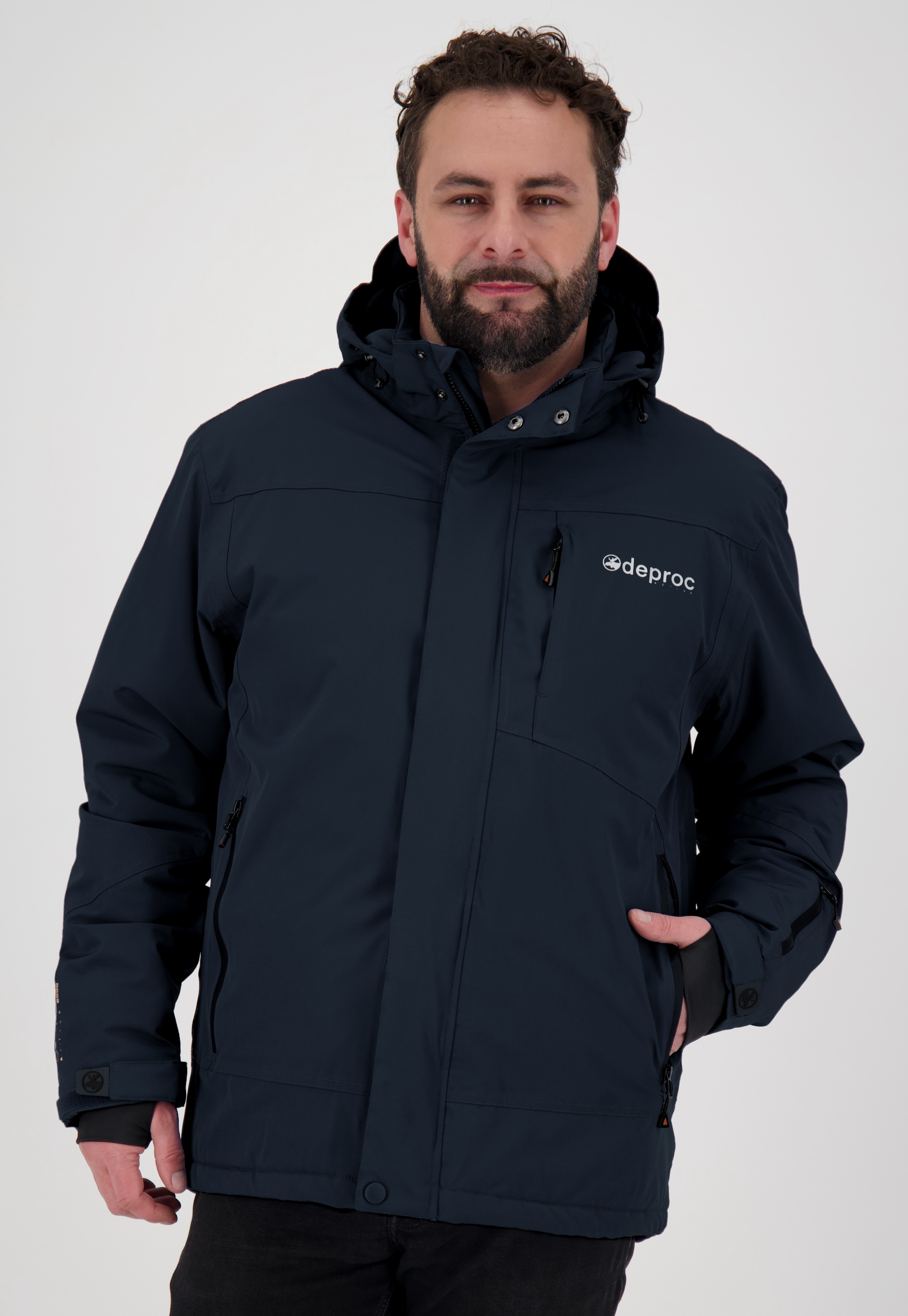Winterjacke DEPROC ACTIVE "MONTREAL MEN", Herren, Gr. S (48), blau (schwarz navy), 96% Polyester; 4% Elastan, Windstopperbündchen mit Daumenlöchern,mit Schneefang,mit verstellbarem Klettverschluss, Jacken Winterjacke, auch in Großen Größen erhältlich