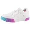 Sneaker SKECHERS "JADE-SOFT GLOW", Kinder, Gr. 34, weiß (weiß, blau), Lederimitat, kontrastfarbene Details, sportlich, Schuhe, Schnürschuh mit Regenbogenlaufsohle, Größenschablone zum Download