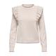 Strickpullover ONLY "ONLAMA LIFE LS O-NECK RUFFLE CC KNT", Damen, Gr. M (38), beige (birch detail:schwarz), Strick, Obermaterial: 80% Polyester, 20% Nylon, unifarben, modisch, regular fit, Rundhals, Langarm, Pullover