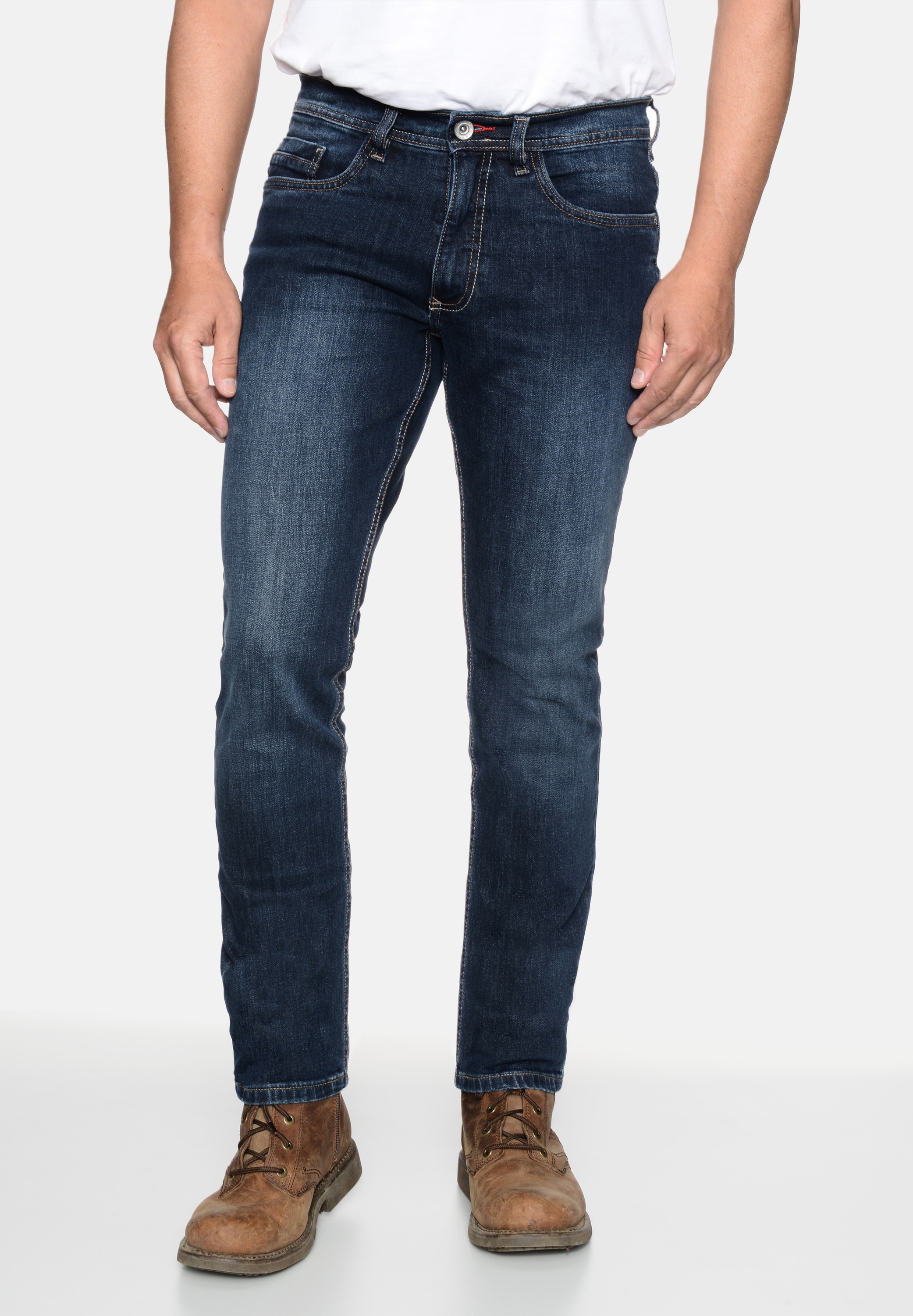5-Pocket-Jeans HERO BY JOHN MEDOOX "Portland Denim Slim Straight Stretch Jeans", Herren, Gr. 31, Länge 30, blau (classic blau used), Denim/Jeans, 89% Baumwolle, 10% Polyester, 1% Elasthan, straight fit lang, Jeans 5-Pocket-Jeans, Straight Fit Casual...