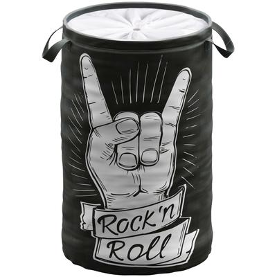 Wäschekorb SANILO "Rock ’n’ Roll", schwarz, H:55cm Ø:37cm, Polyester, Wäschesammler, 60 Liter, faltbar, mit Sichtschutz Image