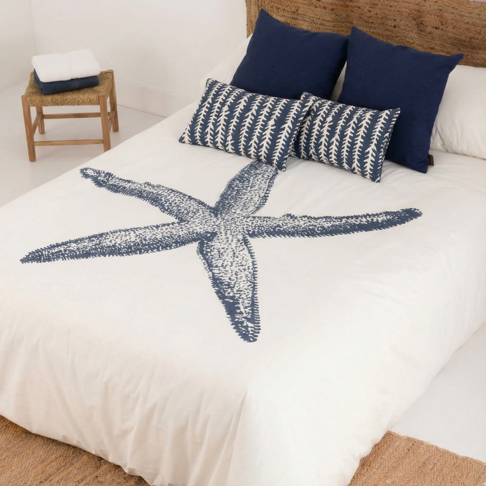 Housse de couette en popeline de coton 300 fils bleu 220x220 cm