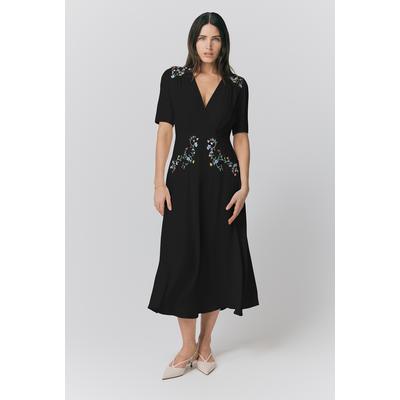 Ghost Maeve Embroidered Crepe Midi Tea Dress