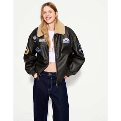 Bershka Double-Faced Jacket With Patches Women S Black