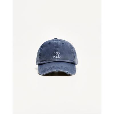 Bershka Ripped Cap With Embroidery Men Navy