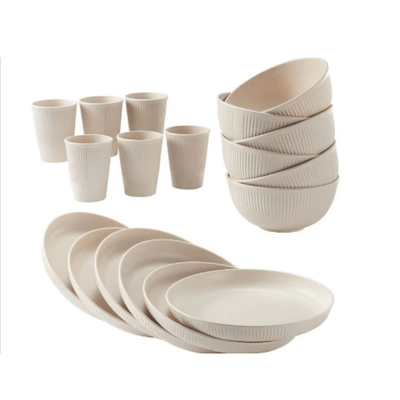 TEMU 18pcs Dinnerware Set, Unbreakable Reusable Plastic Plates Bowls Cups Set, Dishwasher Microwave Safe Dishes Set For Kitchen, Dorm, Camping, Rv, Picnic, Tableware Accessories, Kitchen Supplies Image