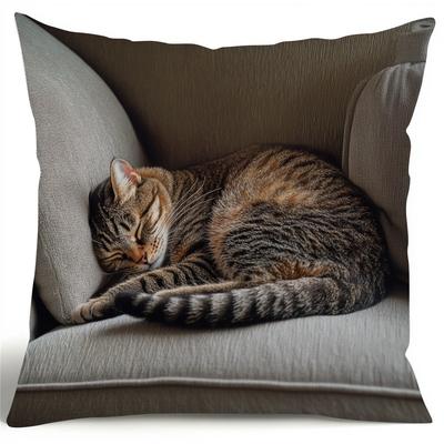 TEMU 1pc Contemporary Geometric-patterned Throw Pillow Cover, Machine Washable, Zipper Closure, 18x18 Inch, 100% Polyester Decorative Case With Abstract Print For Home, Office, And Party Decor Image
