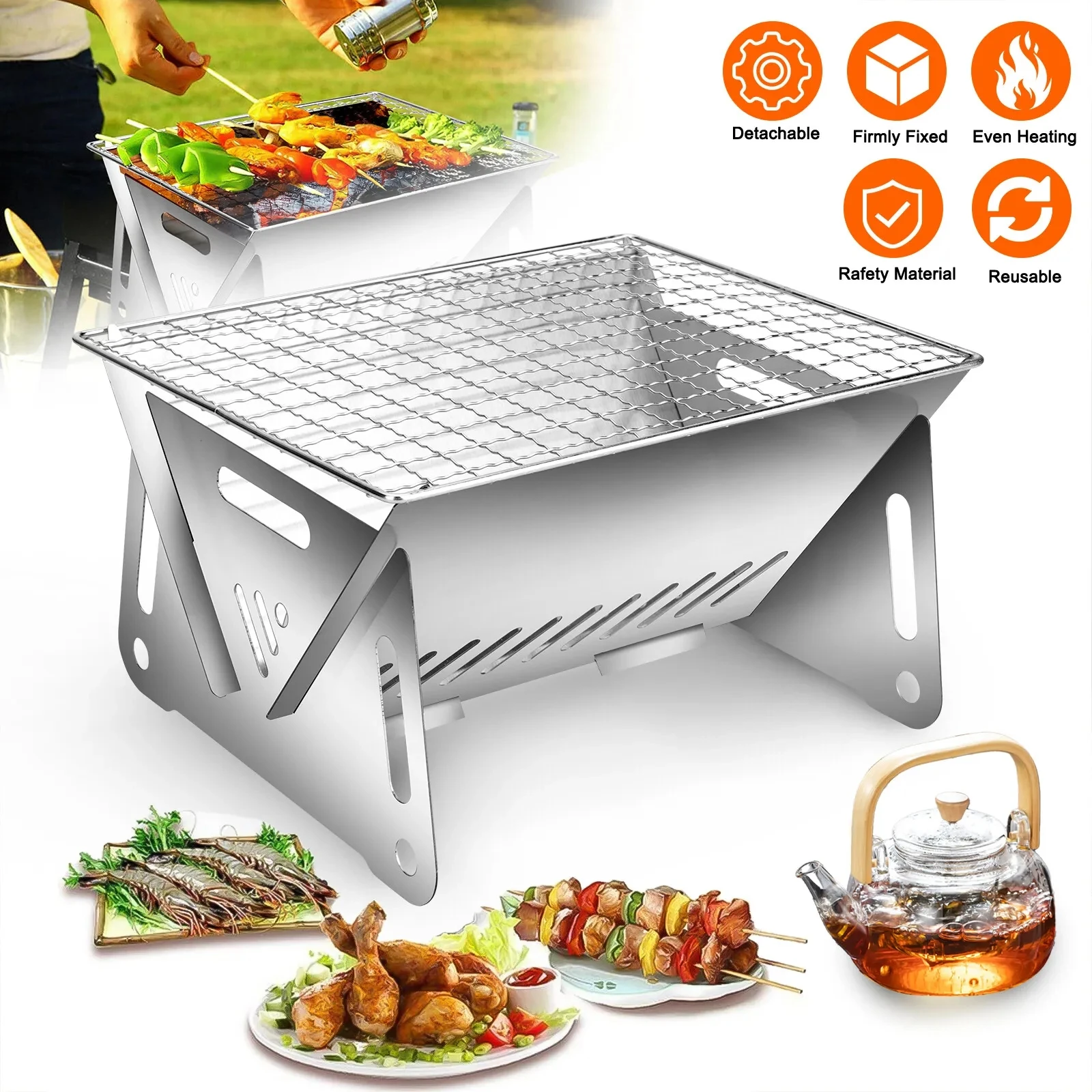 304 poêle à Barbecue ménage Barbecue Grill Mini brasero pliant Barbecue à charbon de bois cour BBQ poêle à feu Portable avec gril