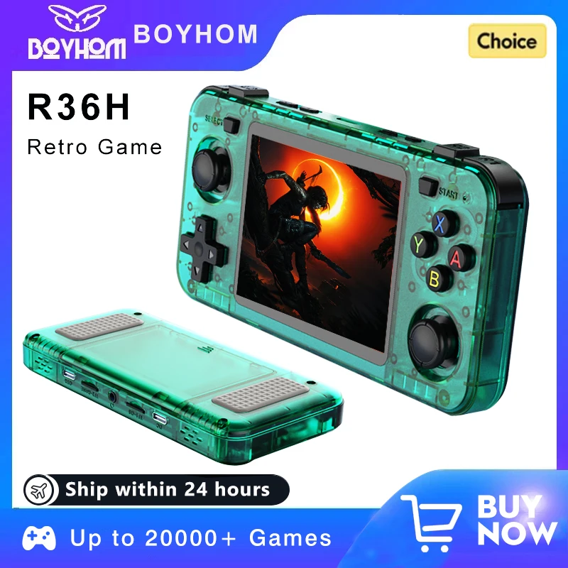 BOYHOM Grüne R36H Retro-Videospielkonsole, 3,5 Zoll IPS-Bildschirm, RK3326, 3000 mAh, offenes Linux-System, tragbarer Player für Jungen, Geschenk Image