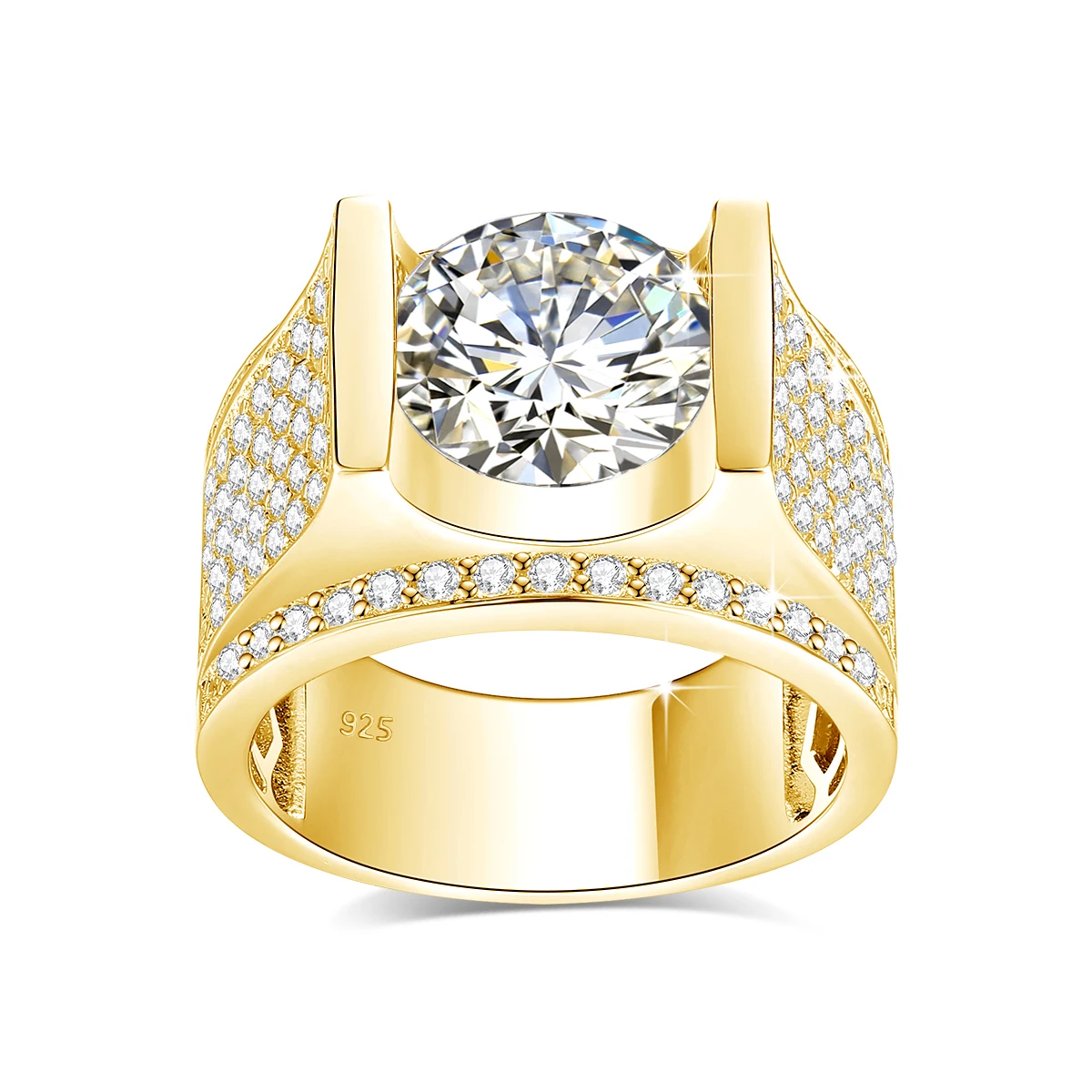 10mm 4ct Moissan ite Ring für Männer Gold mit Zertifikat klobigen Hip Hop Schmuck mit Stein hochwertige Hochzeits geschenk für den männlichen Verkauf