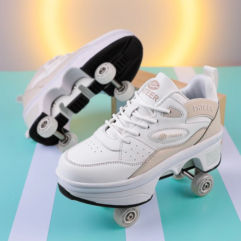 Verformungsschuhe, Roll-Sneaker mit 4-Rad-Skates, für Erwachsene und Kinder, Runaway Parkour Wheels-Schuhe für Damen und Herren, Jugend-Sportschuhe