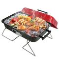 Portable Charcoal BBQ Grill Small Outdoor Tabletop Grill with Lid Folding Camping Grill Barbecue Smoker for Backyard Patio Parties Picnic Beach Red