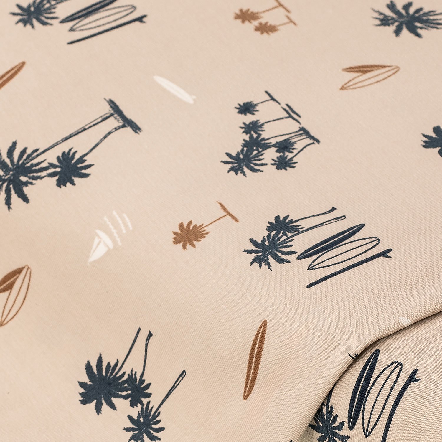 Tissu jersey de coton "beach" avec élasthanne, taupe/coloré