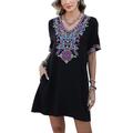 Valentinstag Damen Normal Minikleid Boho Chic Kleider A Linie Kleid Boho-Kleid Böhmen Stilvoll Klassisch Ellbogenlange Ärmel Urlaub Party Täglich Formschluss Geometrisch Glatt Kurzarm V Ausschnitt