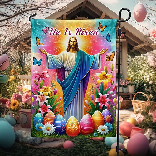 Gartenfahne 12x18 Zoll Außendekorationen Willkommen Garten Patio Fahne Kreuz Jesus Gartenfahne Doppelseitige Feiertags-Außenfahnen 1 Stück