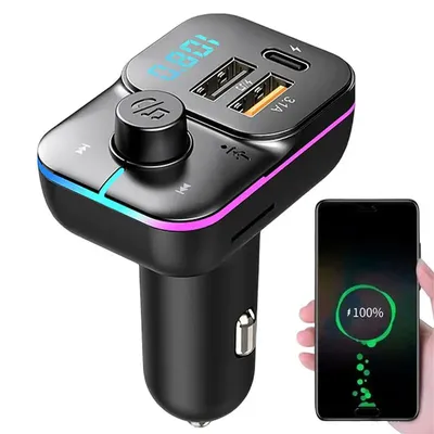 FM Transmitter With RGB Lights Blue Tooth 5.0 Handsfree Car Kit Audio MP3 Modulator Audio Receiver 2