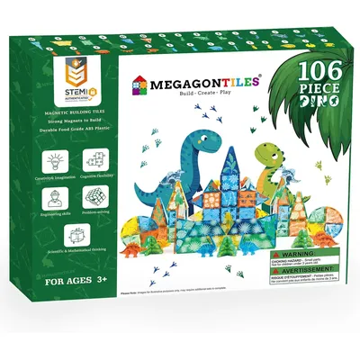 106 PCS Dinosaur Magnetic Tiles Set | Magnet Building Blocks Dino World Toys | STEM AUTHENTICATED|