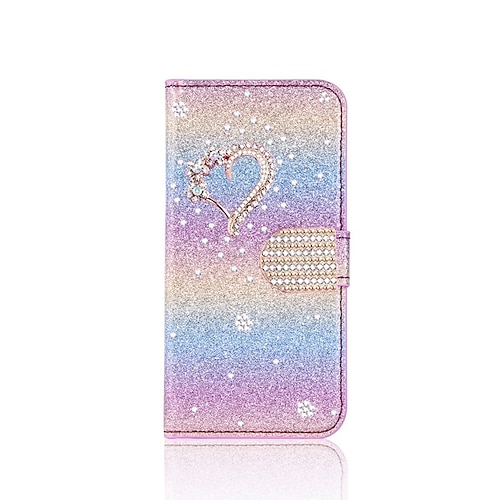 Handy Hülle Handyhüllen Für Samsung Galaxy S25 S24 S23 S22 S21 FE S21 Ultra Plus A55 5G A35 5G A25 A15 Brieftaschenhülle Mit Ständer Bling Strass Herz Glitzernd Blume PU-Leder Image