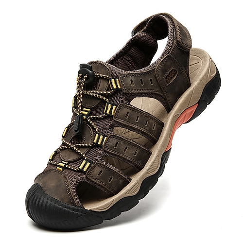 Herren Outdoor Wandersandalen - atmungsaktives geschlossenes Zehendesign, verstellbare Schnürriemen, rutschfeste Sohle, bequemes Sommerschuhwerk für Trekking und Camping Image
