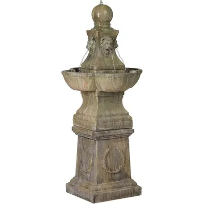 Outdoor Floor Tiered Water Fountain 54" High Bubbler Lion Heads for Garden Patio Backyard Deck,