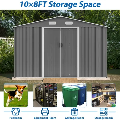 10X8 FT Tool Storage Shed with Metal Foundation Lockable Doors All Weather Metal Sheds for Garden