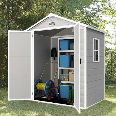 Outdoor Storage Shed 6x4.4FT, Resin Shed with Floor,Plastic Shed with Floor for Garden