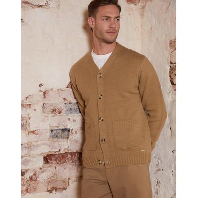 Threadbare Men's Beige Knitted V-Neck Cardigan