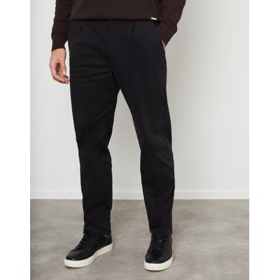 Black Straight Leg Pleated Chino Trousers