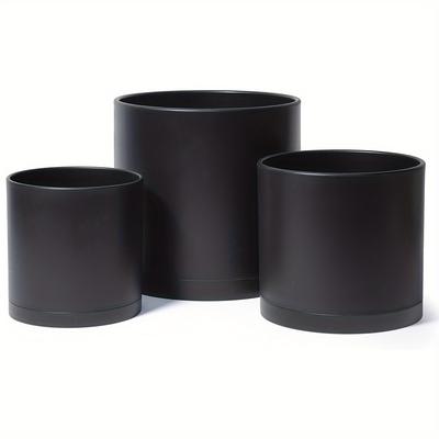 TEMU Set Of 3 Plastic Planter Pots With Drainage Hole & Seamless Saucers, Contemporary Round Indoor & Outdoor, Lightweight, 6/5/4 Inch - Poly-plastic Material, Tabletop Mounting, In Other Patterns Image