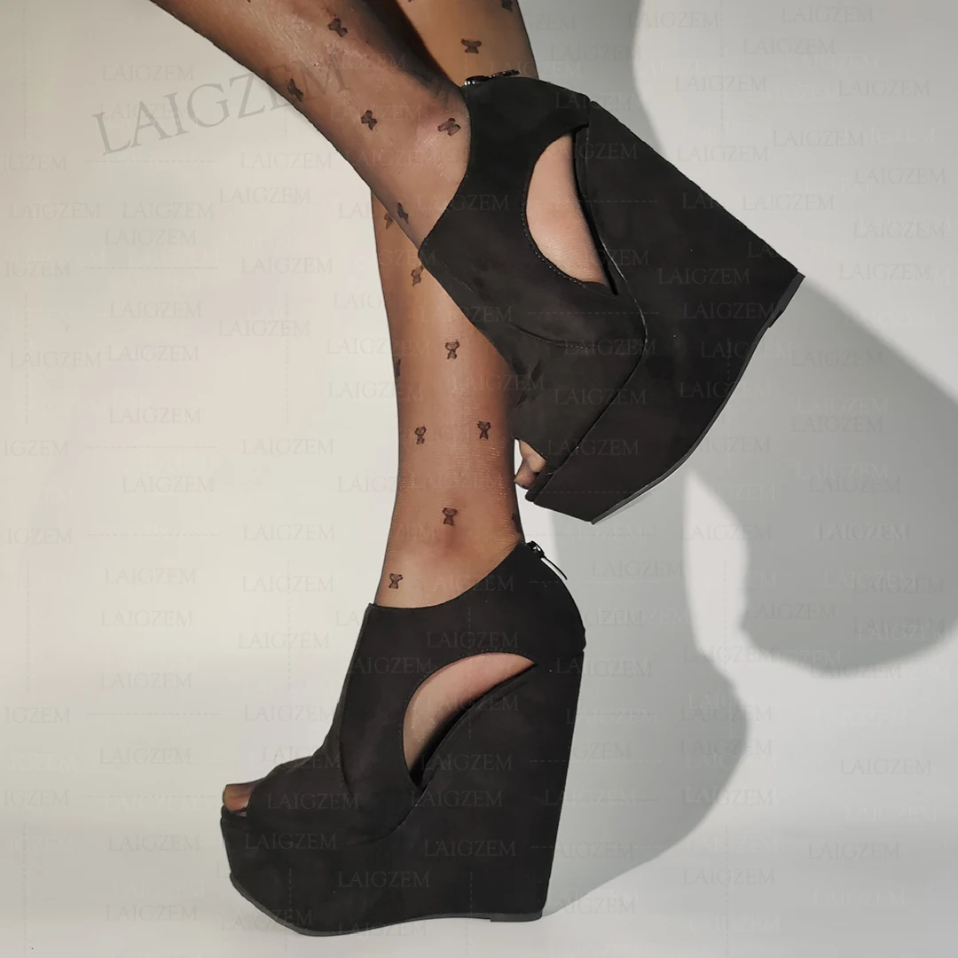 Zhima Frauen Plattform Keile Pumps Faux Wildleder Peep Toe Rücken Reiß verschluss High Heels Sandalen Damen Schuhe Frau Größe 41 45 48 52