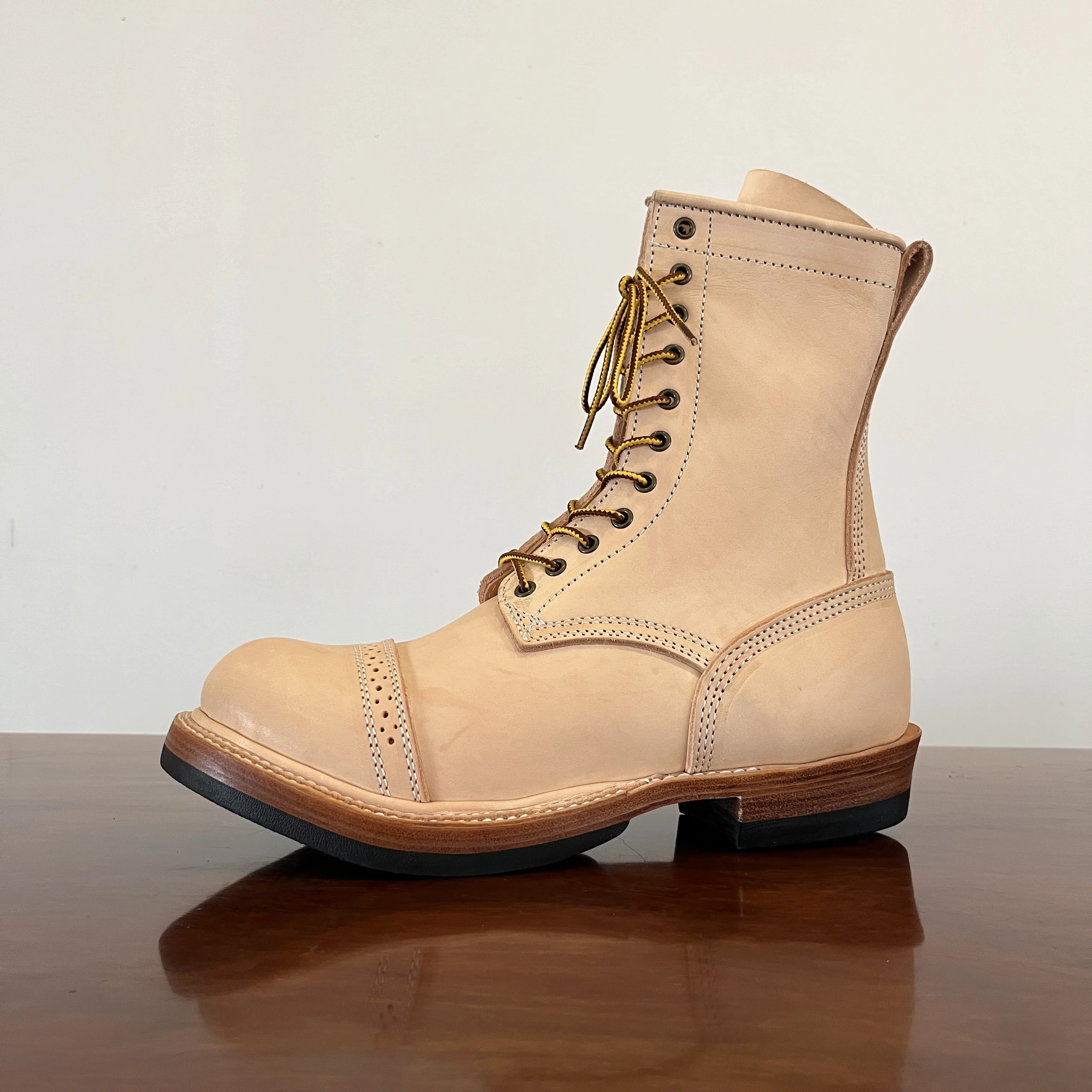 V1080 rockcanroll größe 35-50 echtes italienisches pflanzliches bräunen des Rindsleder hand gefertigter, haltbarer, goodyear genähter Biker stiefel