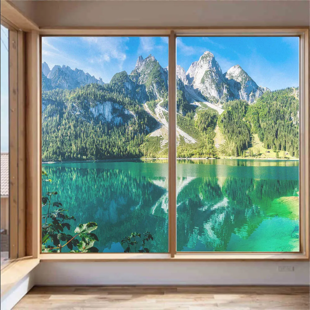 Ansicht des grünen Sees Muster Privatsphäre Fenster folie Anti-UV-Milchglas Fenster aufkleber nicht klebende statische Frisch halte glastür folie Image