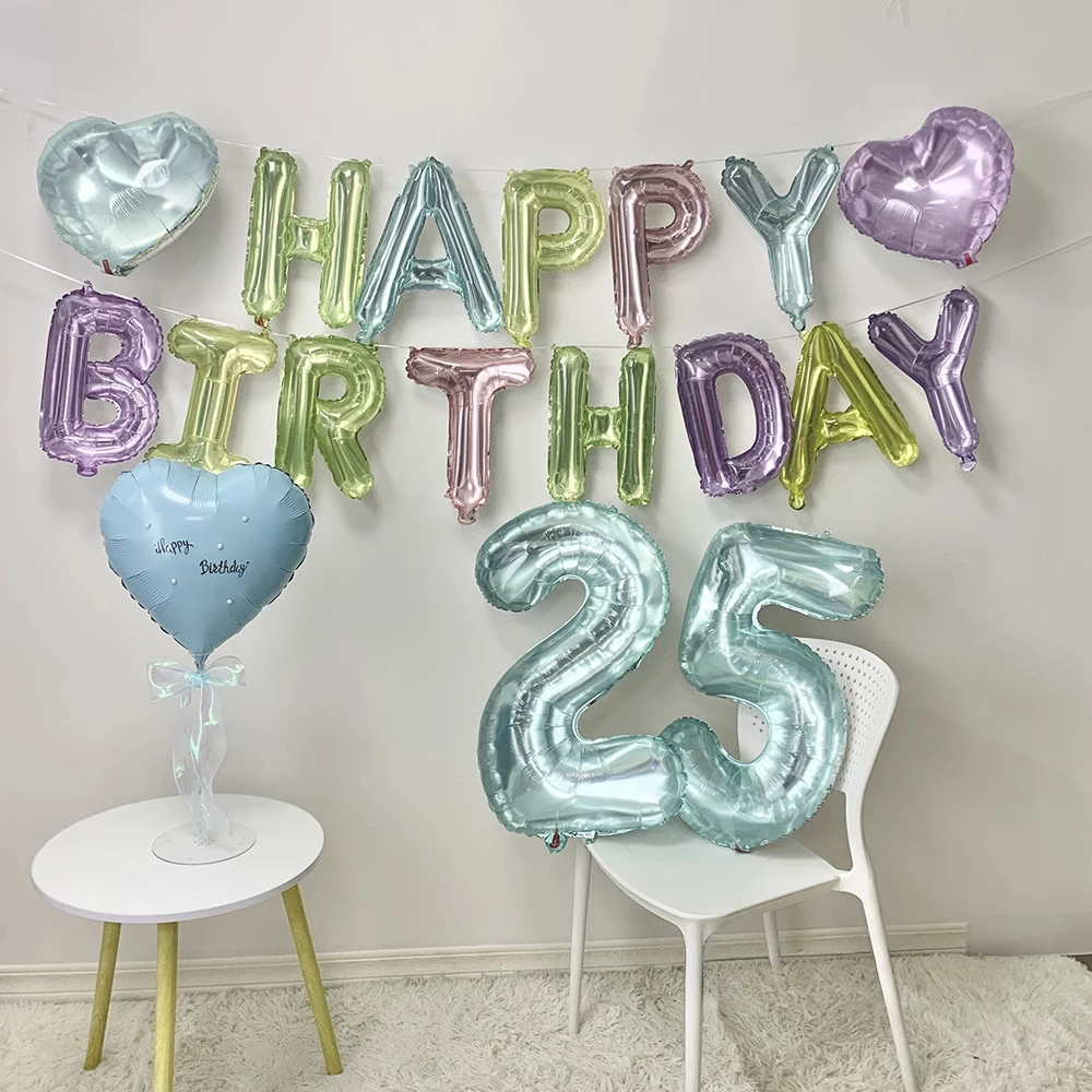 16-Zoll-Liebesballons „Alles Gute zum Geburtstag“, Dekoration, blaues Herz, Aluminiumballons für Zuhause, Raumdekoration, Hochzeit, Party, Ballonzubehör Image