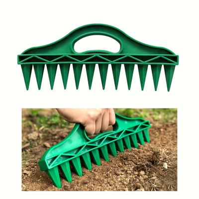 TEMU 1pc Green Waterproof Plastic Handheld Seeder Tool With 12-hole Design, Gardening Rice Planter For Seeding And Soil Loosening, No Electricity Needed, Garden Houses